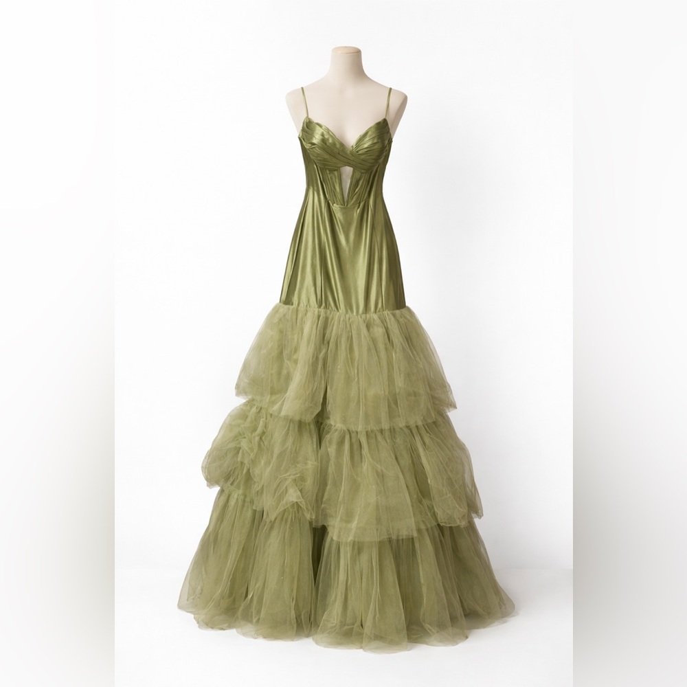 Jovani Olive Satin Pleated Evening Gown sample 4 NWT